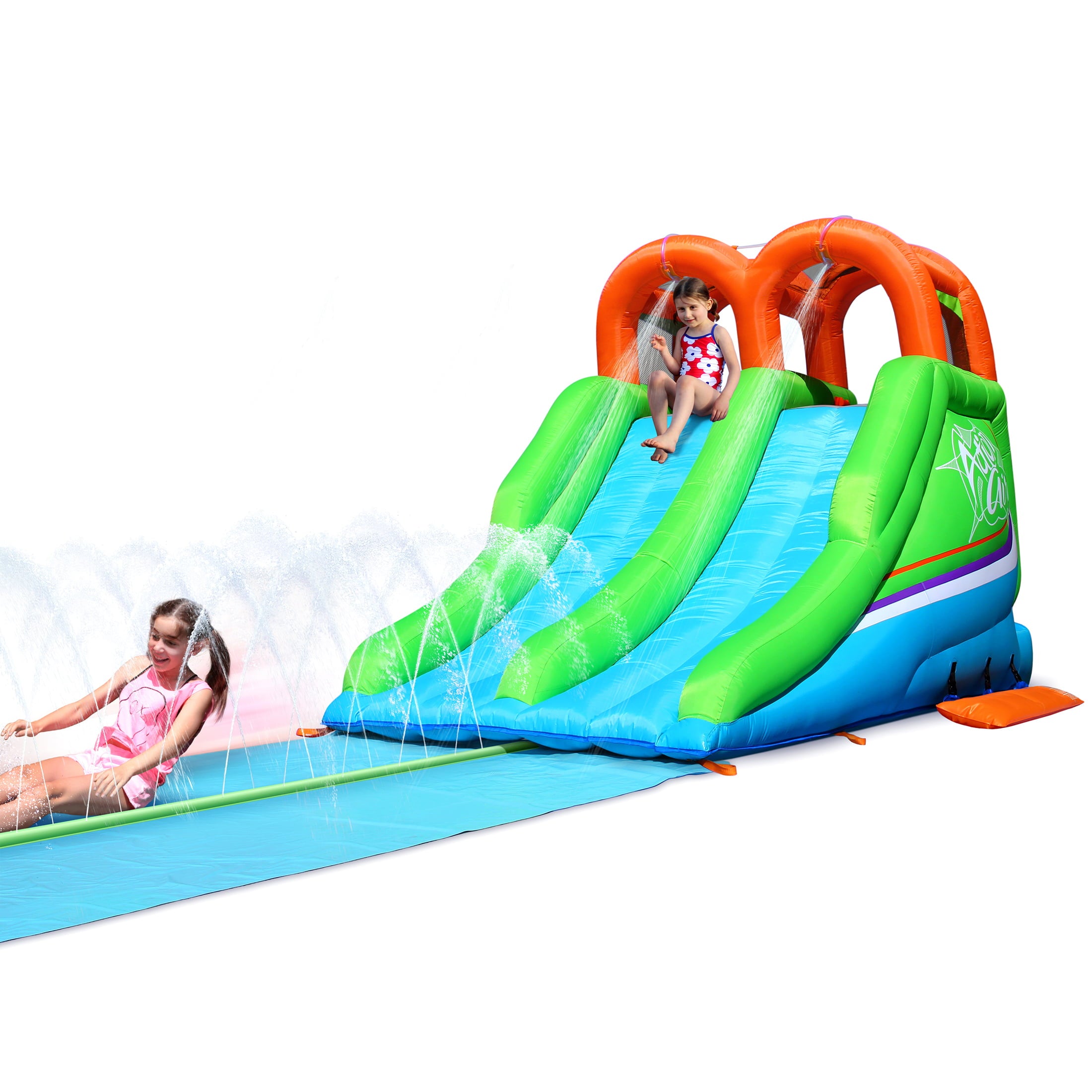 Action Air Inflatable Water Slide, Long Waterslides, Splashing Pool Sprinkler Racing Bouncer