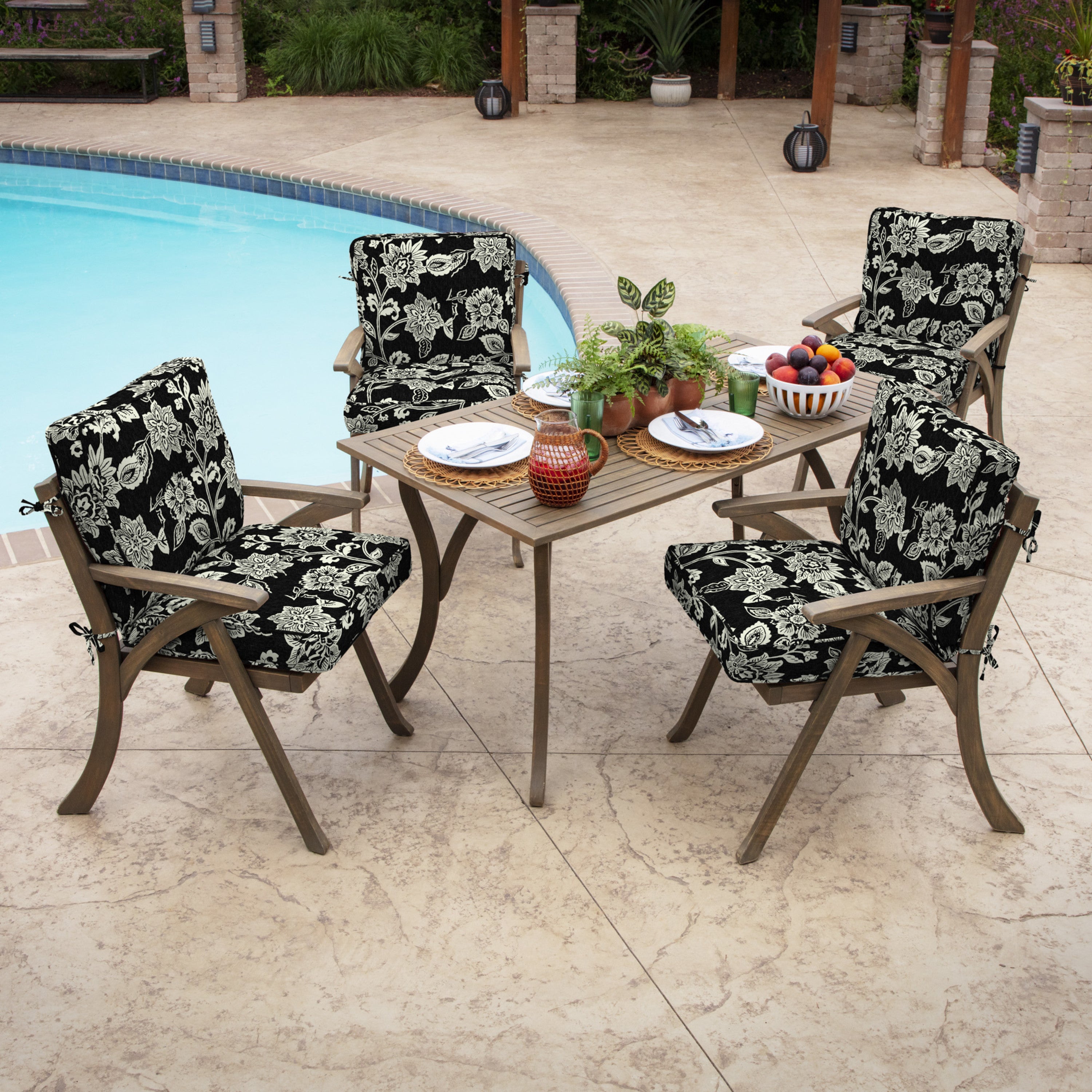 Arden Selections PolyFill Outdoor Chair Cushion 20 x 21， Ashland Black Jacobean