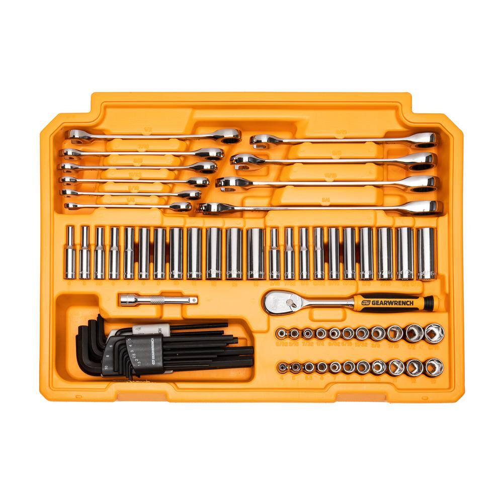 GEARWRENCH 14 in. and 38 in. Drive 90-Tooth Standard and Deep SAEMetric Mechanics Tool Set in 3-Drawer Storage Box (232-Piece) 80949