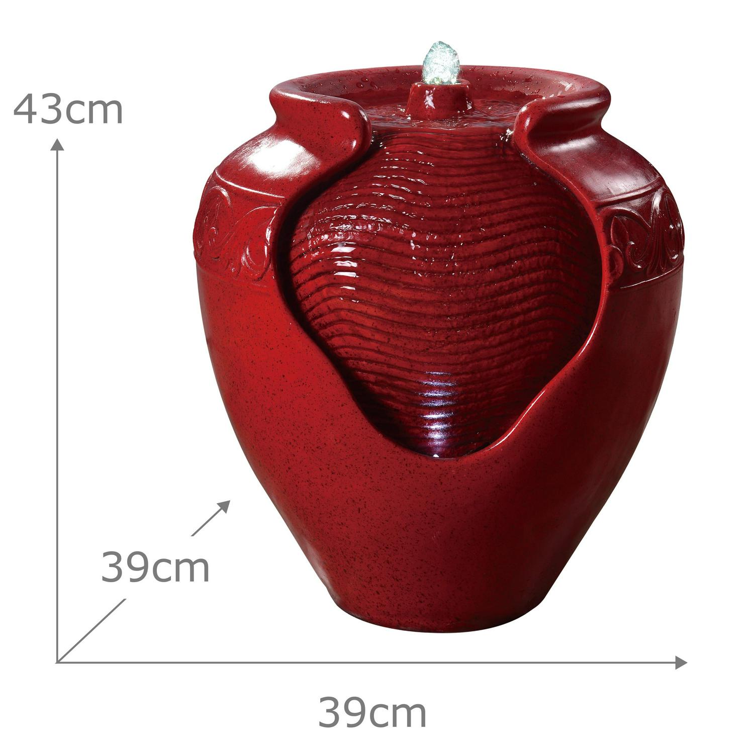 Teamson Home Outdoor Glazed Pot Floor Fountain with LED Lights， Red