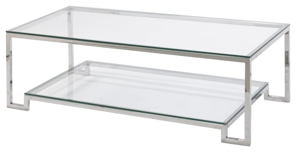 Modern Coffee Table  Stainless Steel Frame With Glass Top  ampLow Shelf   Contemporary   Coffee Tables   by Decor Love  Houzz