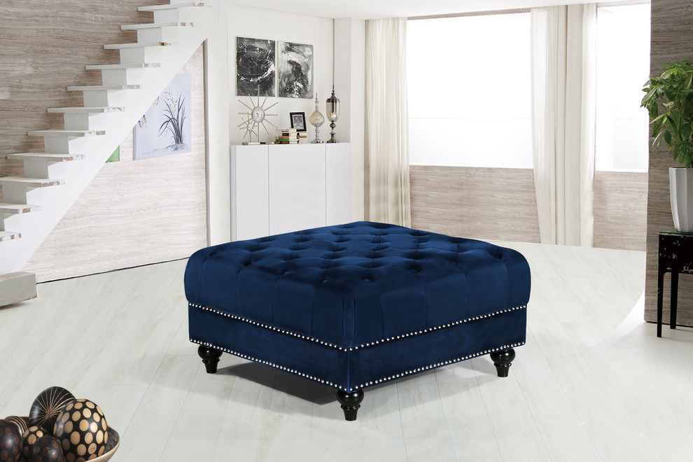 Sabrina Black Velvet Ottoman   Traditional   Footstools And Ottomans   by Meridian Furniture  Houzz