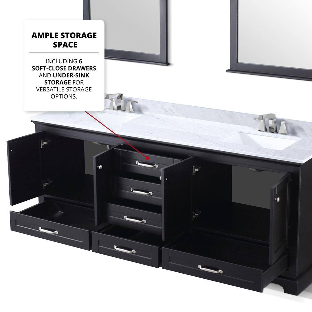 Lexora Dukes 80 in. W x 22 in. D Espresso Double Bath Vanity Carrara Marble Top and 30 in. Mirrors LD342280DGDSM30