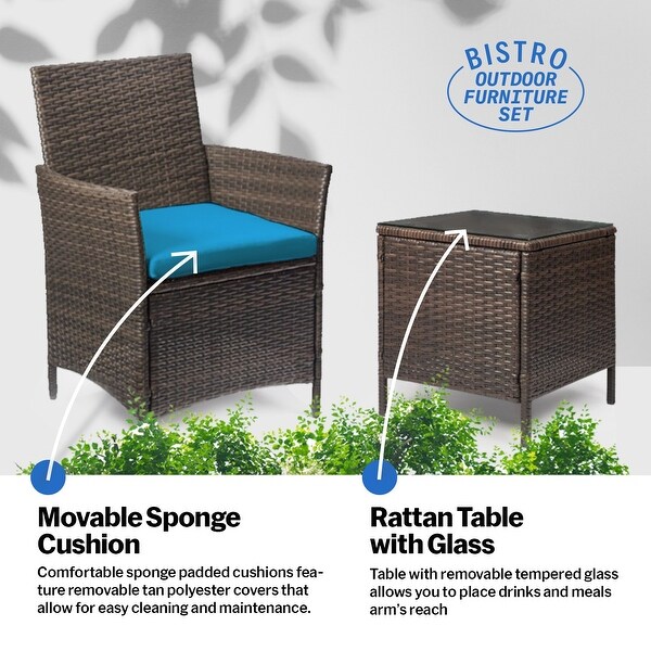 Pyramid Home Decor Rattan 3piece Patio Bistro Set