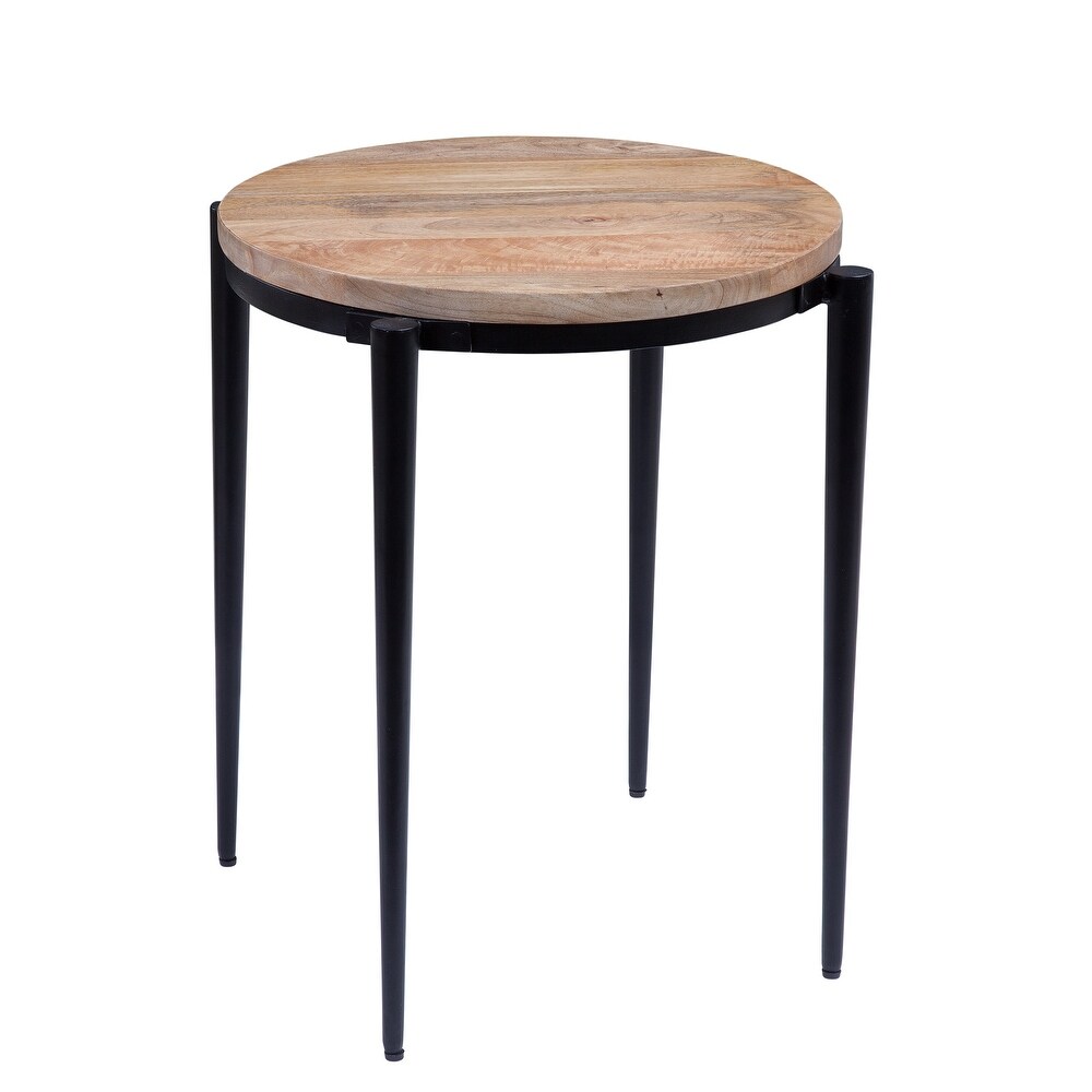 Modern 22 Inch Wide Solid Wood and Metal Round End Table