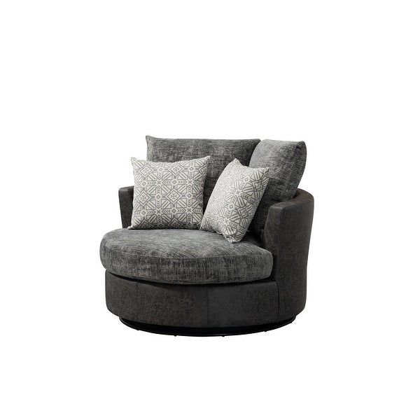 42.2W Swivel Accent Barrel Chair With 4 Pillows， Removable Seat Cushion and Backrest， Chenille Fabric Round Sofa