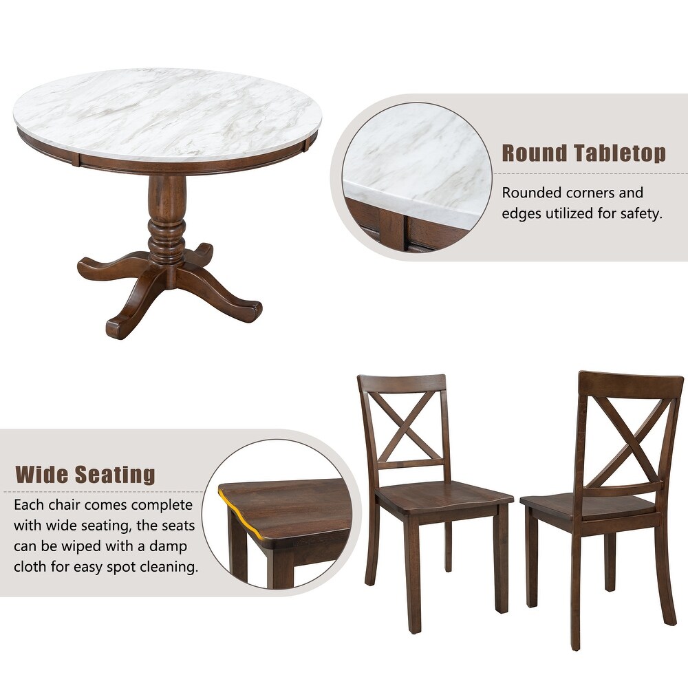 5 Piece Round Dining Table Set for 4 with Drop Leaf   4 Padded Chairs