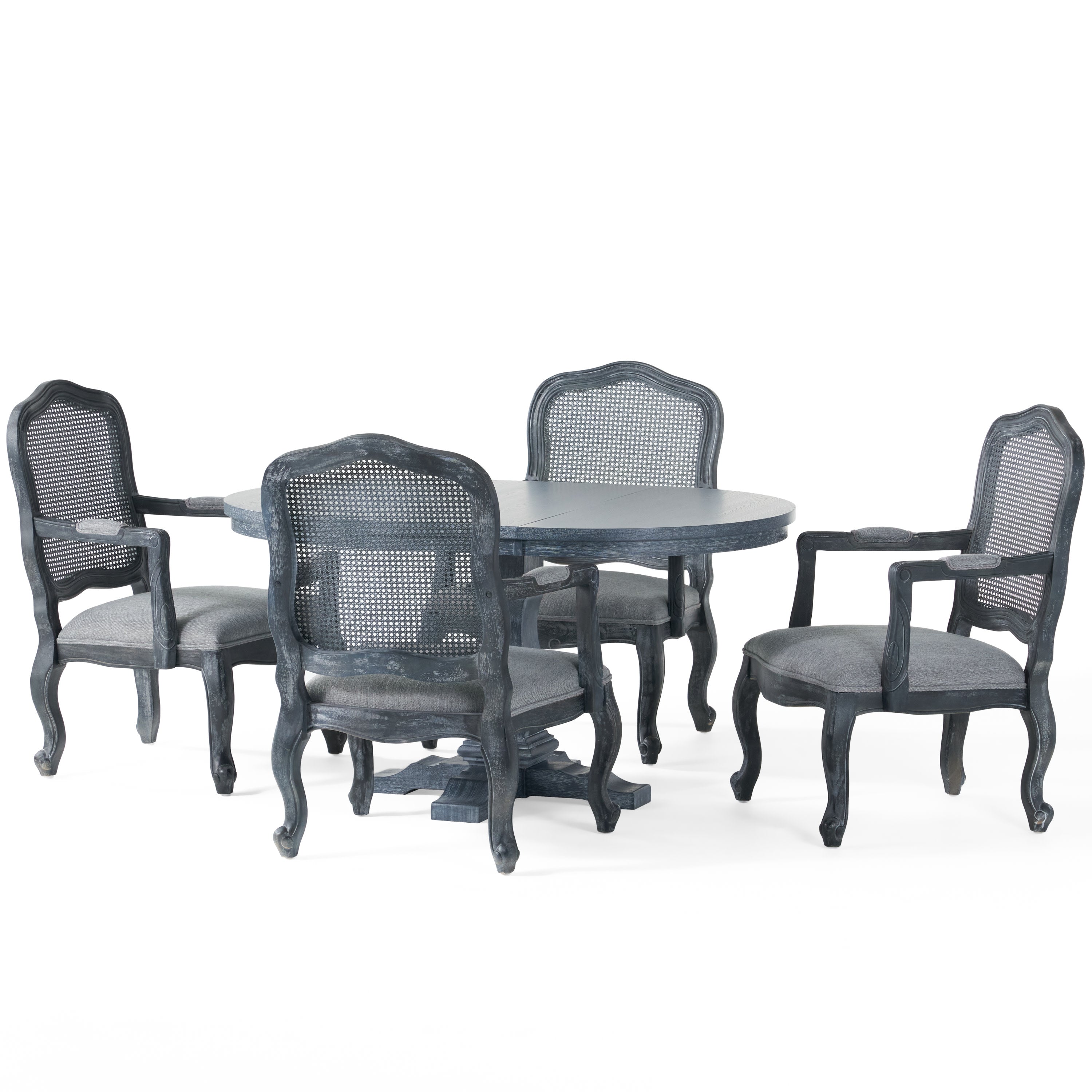 Biorn French Country Wood and Cane 5-Piece Expandable Oval Dining Set