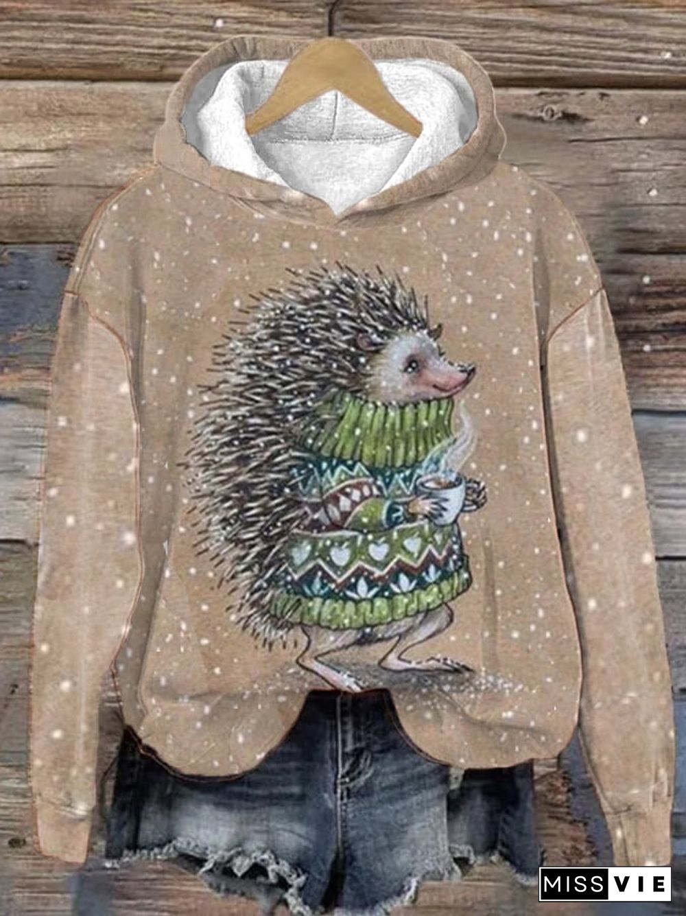 Women's Winter Hedgehog Print Hoodie