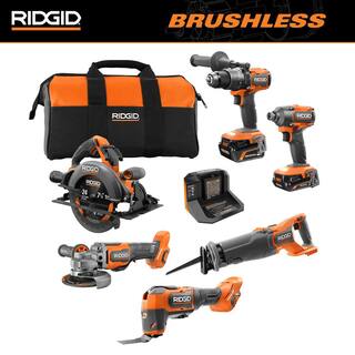 RIDGID 18V Brushless Cordless 6-Tool Combo Kit with 4.0 Ah and 2.0 Ah MAX Output Batteries and Charger R96263