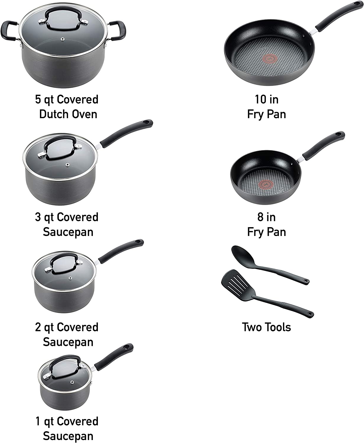 T-fal Ultimate Hard Anodized Nonstick 12 Piece Cookware Set， Dishwasher Safe Pots and Pans Set， Black