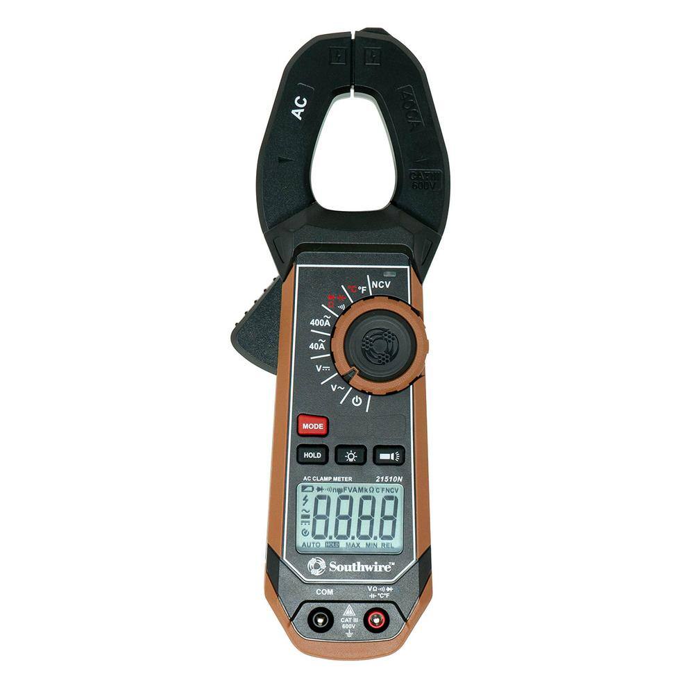 Southwire 400 Amp AC Clamp Meter with Built-In NCV Worklight and Third-Hand Test Probe Holder 65031540