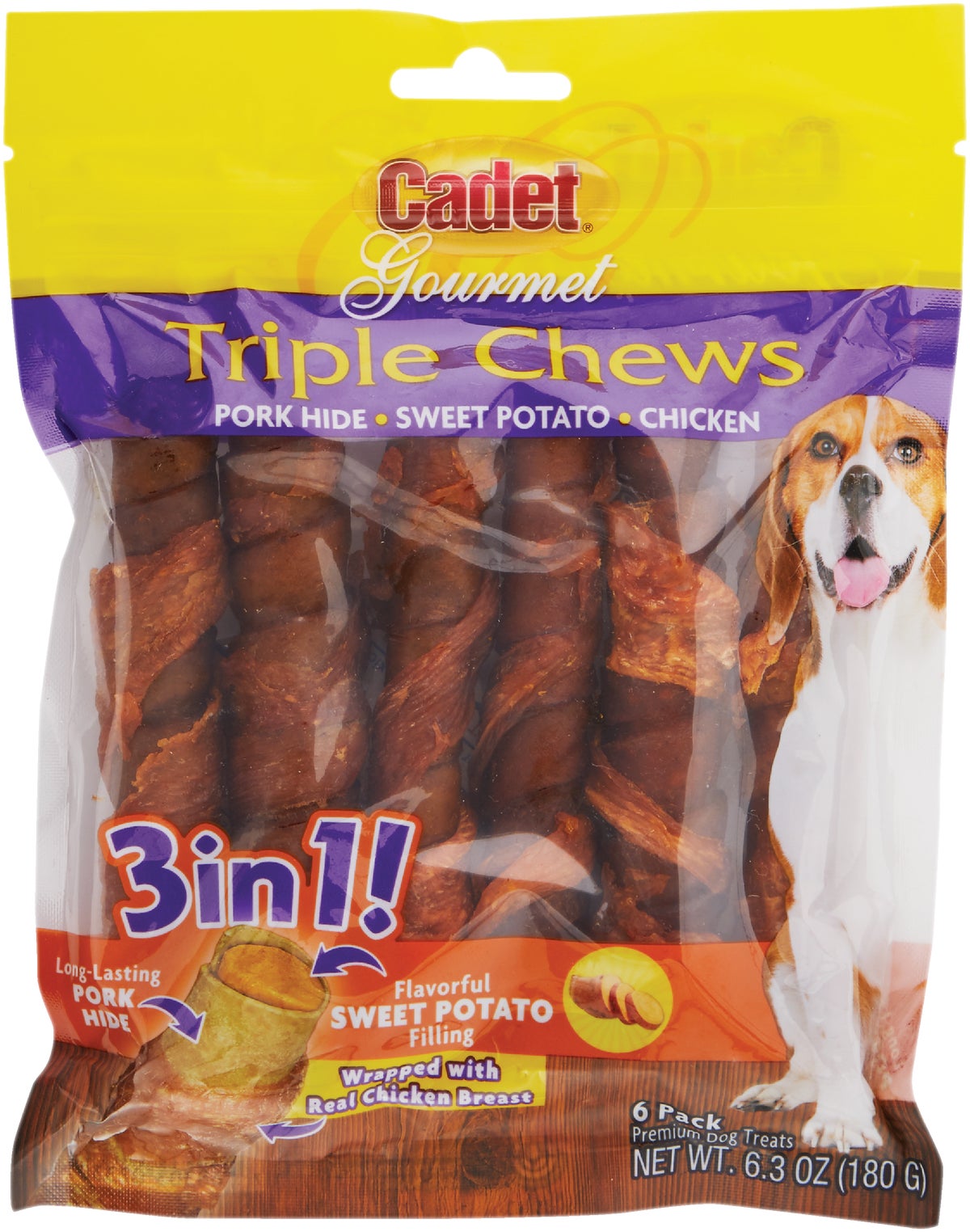 Cadet Gourmet Pork Triple Chews Dog Treat 6-Pack