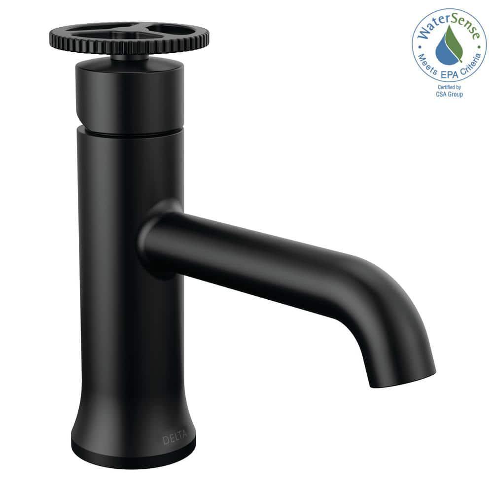 Delta Trinsic Wheel Single Handle Single Hole Bathroom Faucet in Matte Black