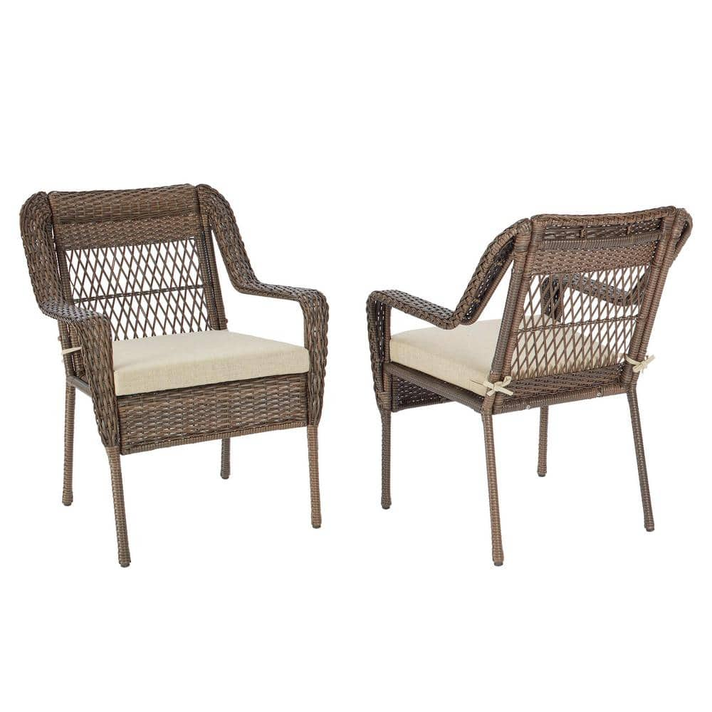 StyleWell Mix and Match Wicker Outdoor Patio Stationary Lounge Chair with Putty Tan Cushions (2-Pack) 65-729227