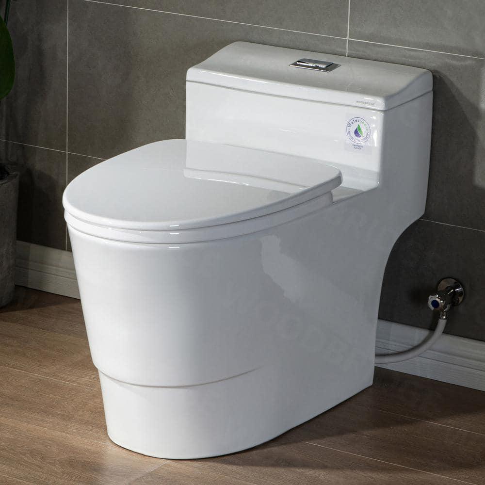 WOODBRIDGE 1piece 128 GPF Conserver High Efficiency Dual Flush AllinOne Toilet with Soft Closed Seat Included in White