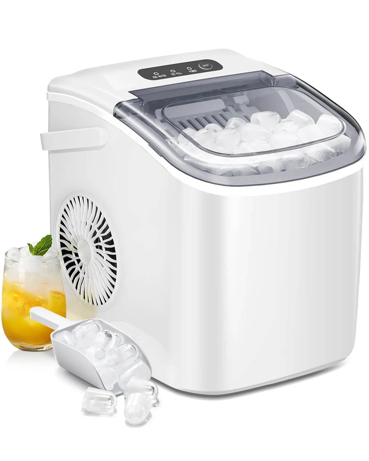 Ice Makers Countertop,Protable Ice Maker Machine with Handle,Self-Cleaning Ice Maker, 26Lbs/24H, 9 Ice Cubes Ready in 8 Mins, for Home/Office/Kitchen