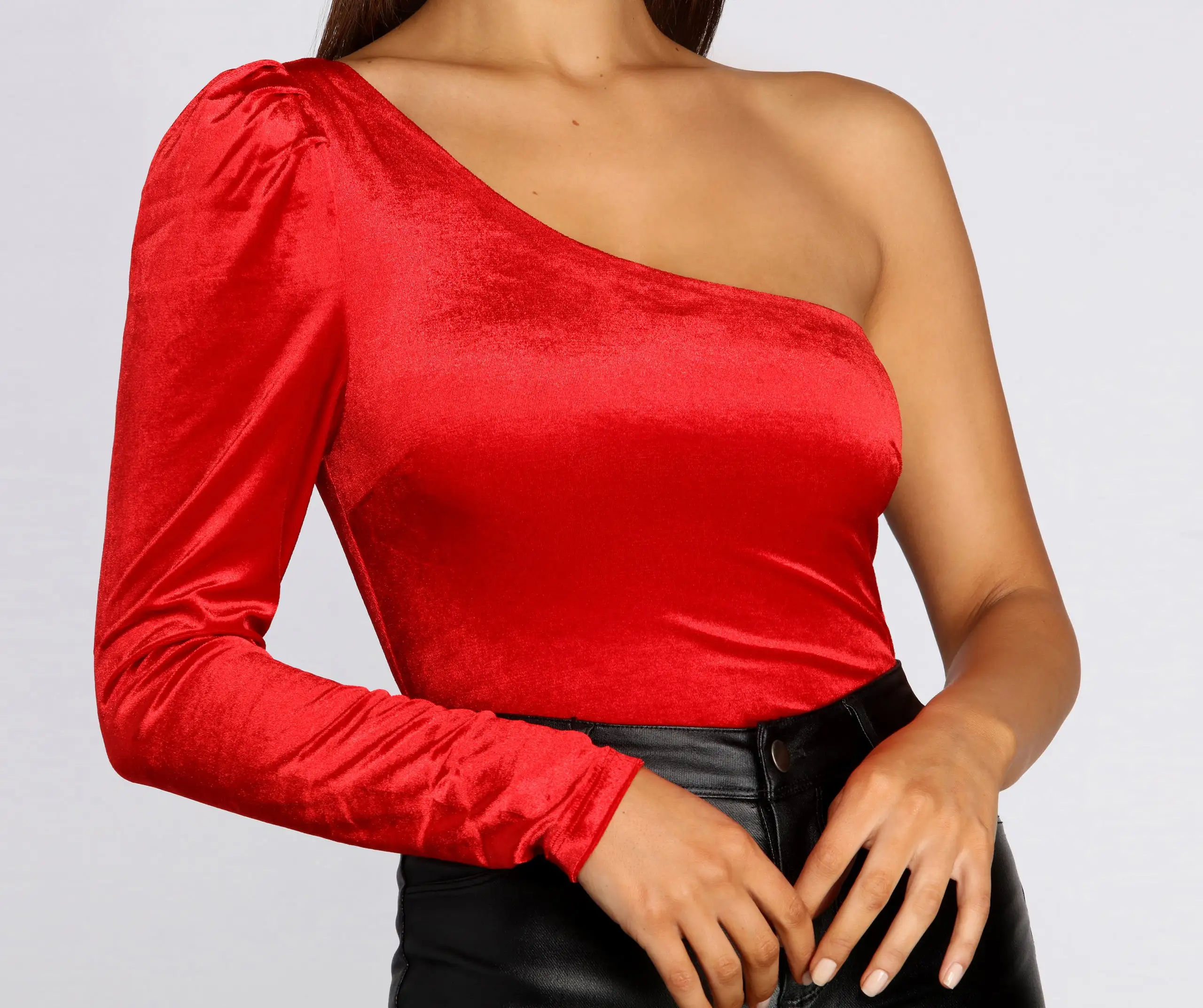 One Shoulder Velvet Bodysuit