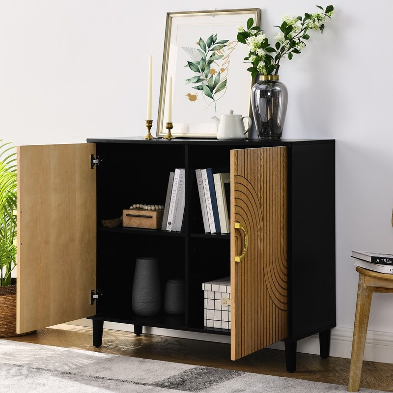 2 Doors Elegant Buffet Sideboard  Black+Natural