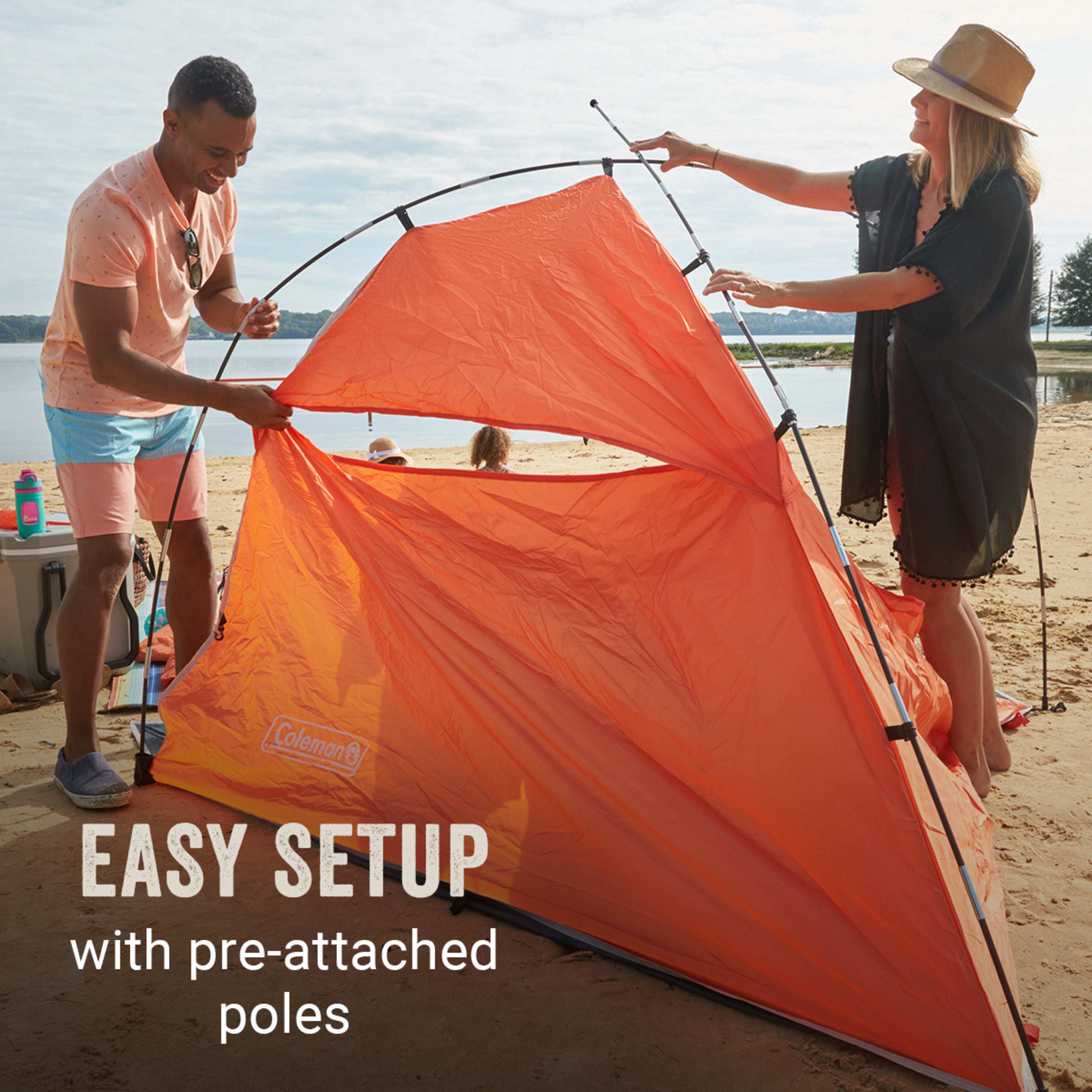 Coleman Skyshade Large Compact Beach Shade， Tiger Lily Orange， Sun Shade and Shelter， UV Protectant (UPF 50+) Shade Tent