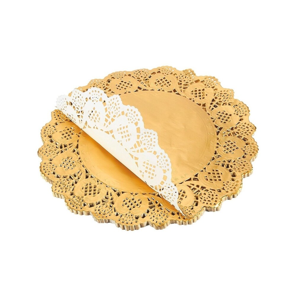 60 Pack Round Paper Doily Lace Placemats for Cake Dessert  Gold 12\