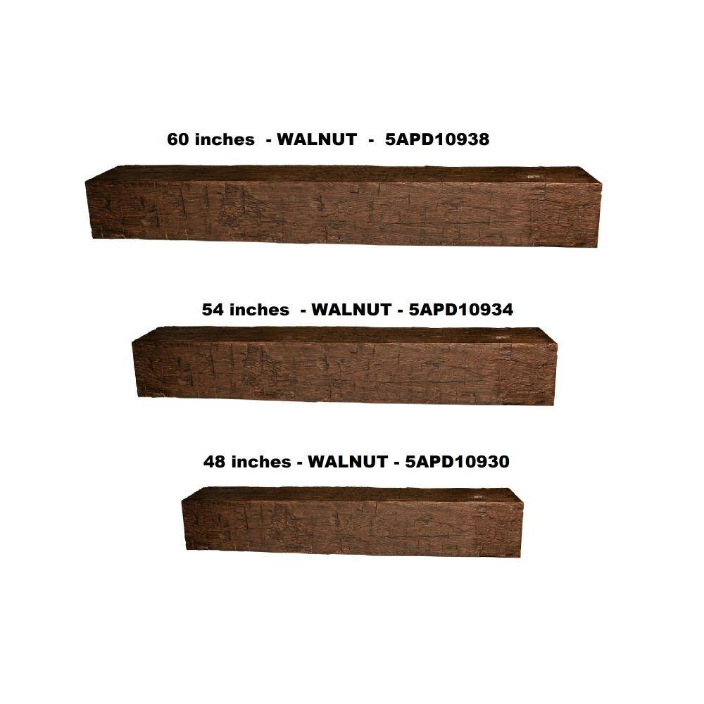 American Pro Decor 6 in. x 8 in. x 5 ft. Walnut Hand Hewn Faux Wood Cap-Shelf Mantel 5APD10938