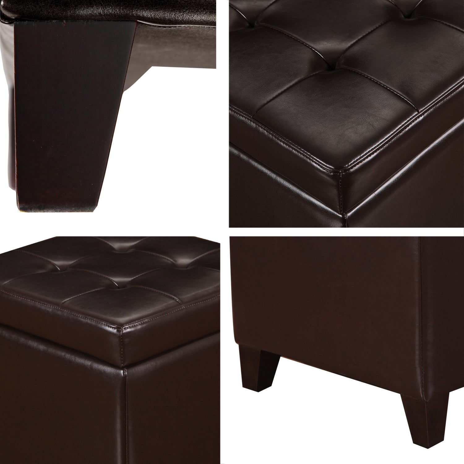 Joveco Leather Square Storage Ottoman Footstool Bench Foldable Storage Footrest for Living Room Bedroom,Brown