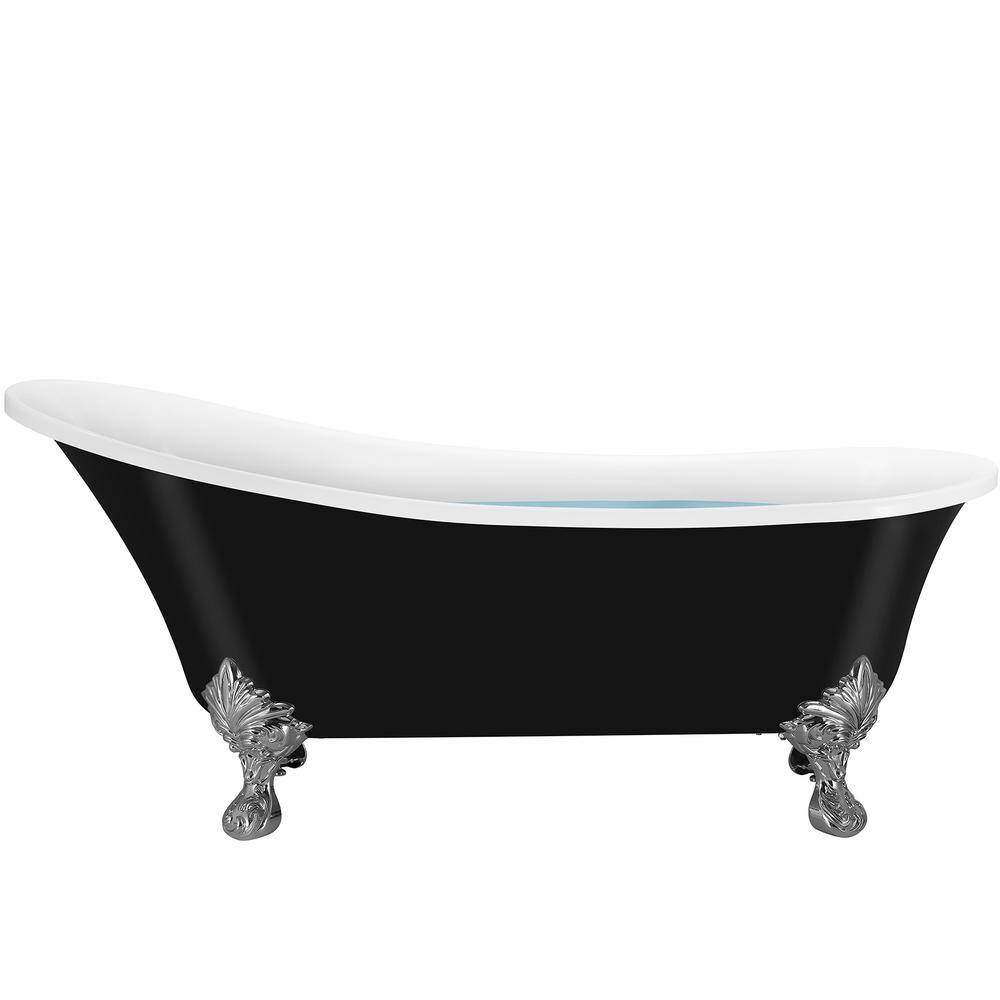 AKDY 69 in. Acrylic Double Slipper Clawfoot Non-Whirlpool Bathtub in Glossy Black BT0221