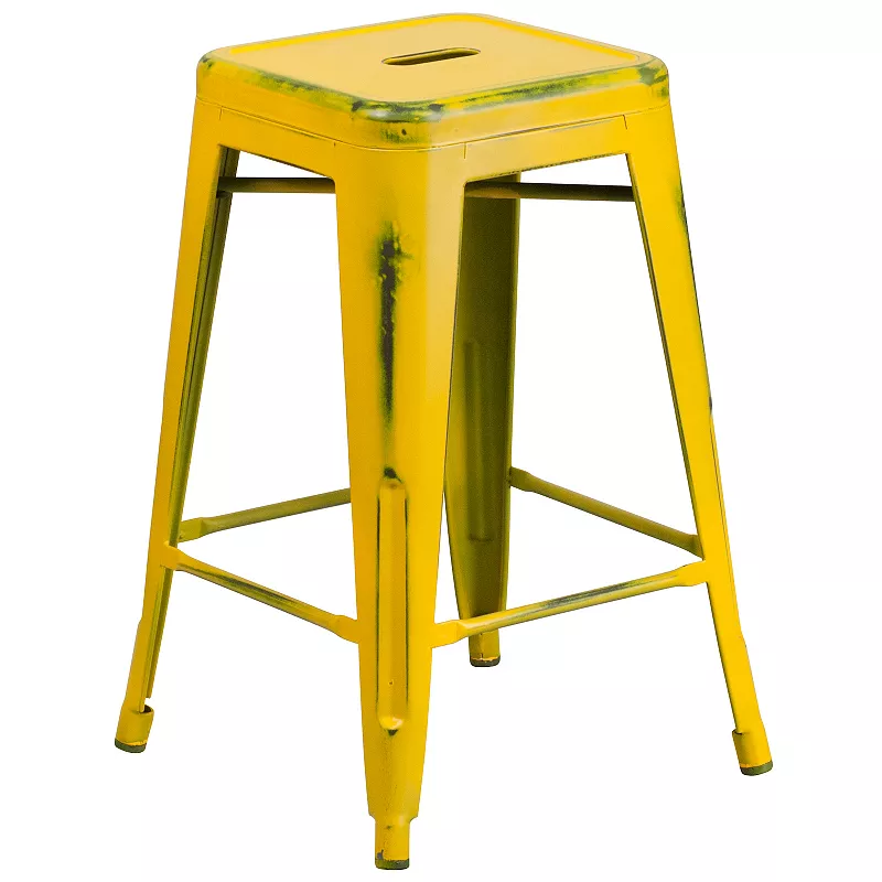 Flash Furniture Kai Commercial Grade Backless Distressed Counter Stool