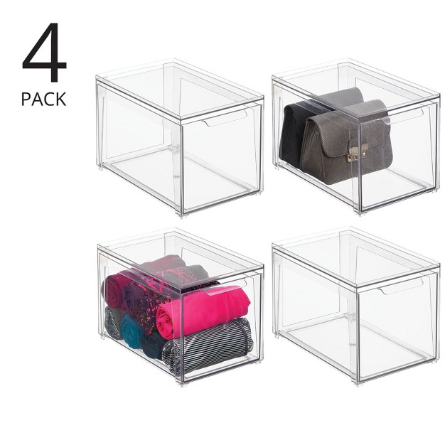 Mdesign Plastic Stacking Closet Storage Organizer Bin With Drawer