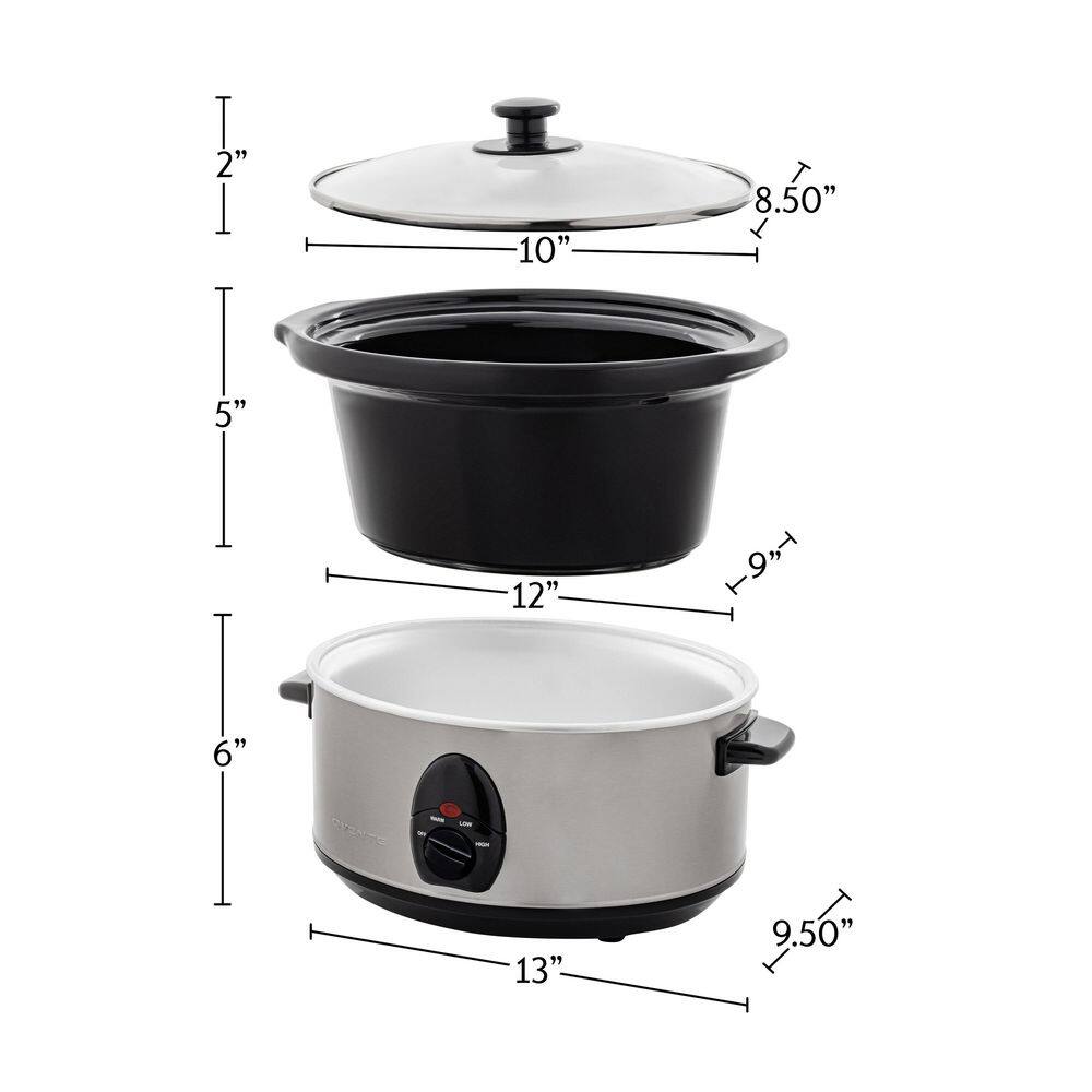 OVENTE 3.7 qt. Stainless Steel Electric Slow Cooker with Heat-Tempered Glass Lid, Adjustable Temperature Control, (SLO35ABR) SLO35ABR