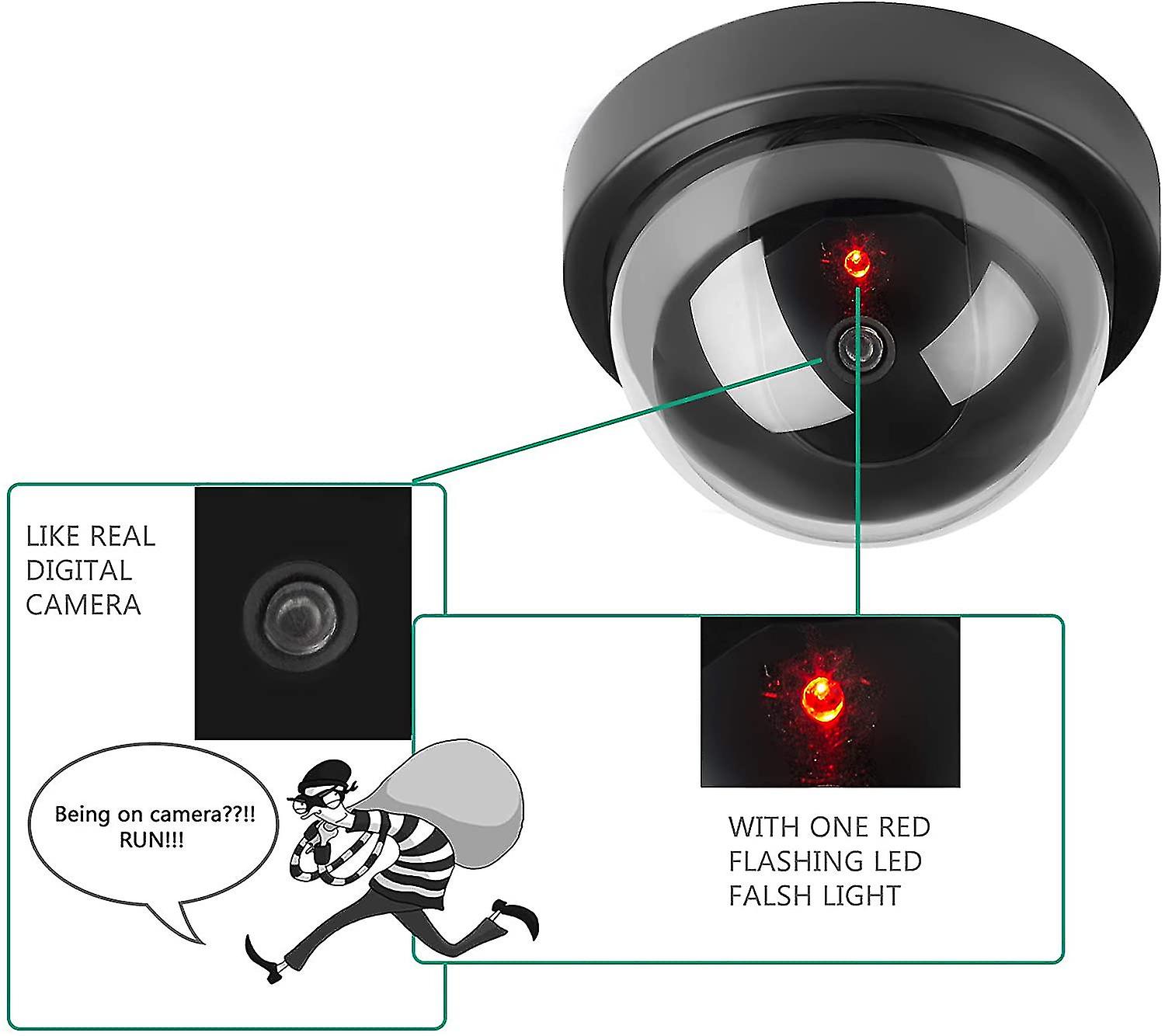 Dummy Cameras， Fake Security Cctv Dome Camera With Led Flashing Light For Business Stores Home， Indoor Outdoor Use (4 Pack)