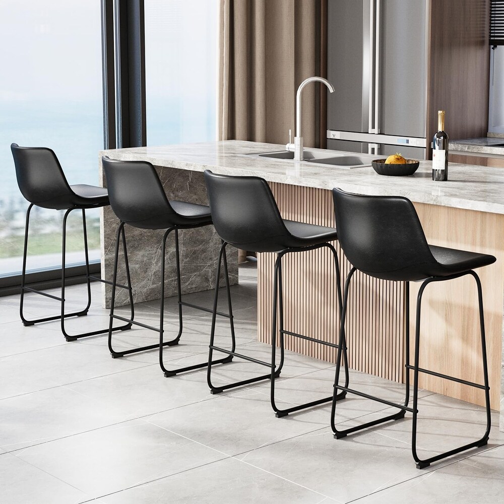 Counter Height Bar Stools Set of 2 PU Leather Barstools with Metal Leg