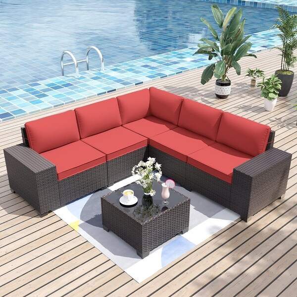 Kullavik Patio Furniture Set Sofa 6Piece Wicker Sectional Sofa Set，Outdoor Furniture Rattan Patio Sofa Conversation Set