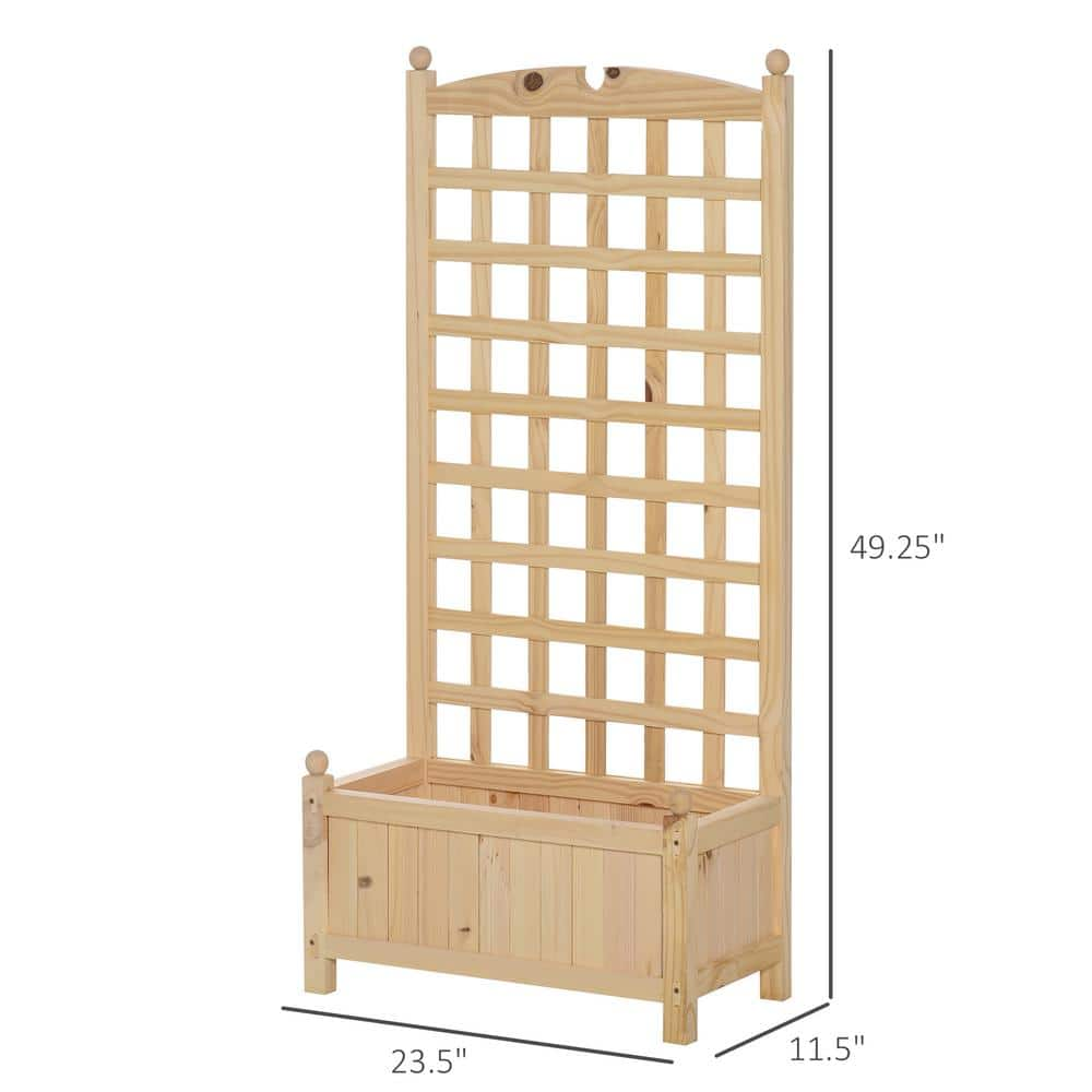 Outsunny Large Depth 24 in. Natural Wooden Raised Garden Bed with Trellis Board 845-389V01