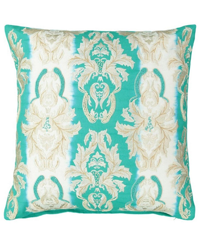 Mod Lifestyles Aqua Collection Fleur De Lis Embroidery Pillow， 18