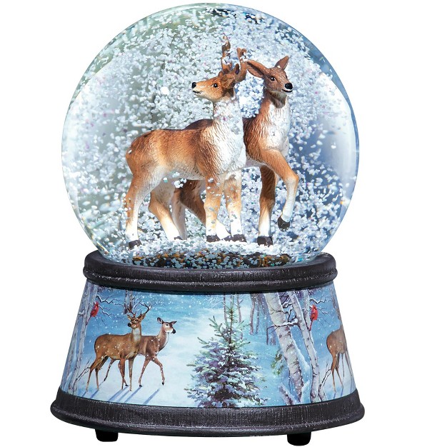 Collections Etc Hand painted Winter Deer Musical Snow Globe 4 X 4 X 5 75