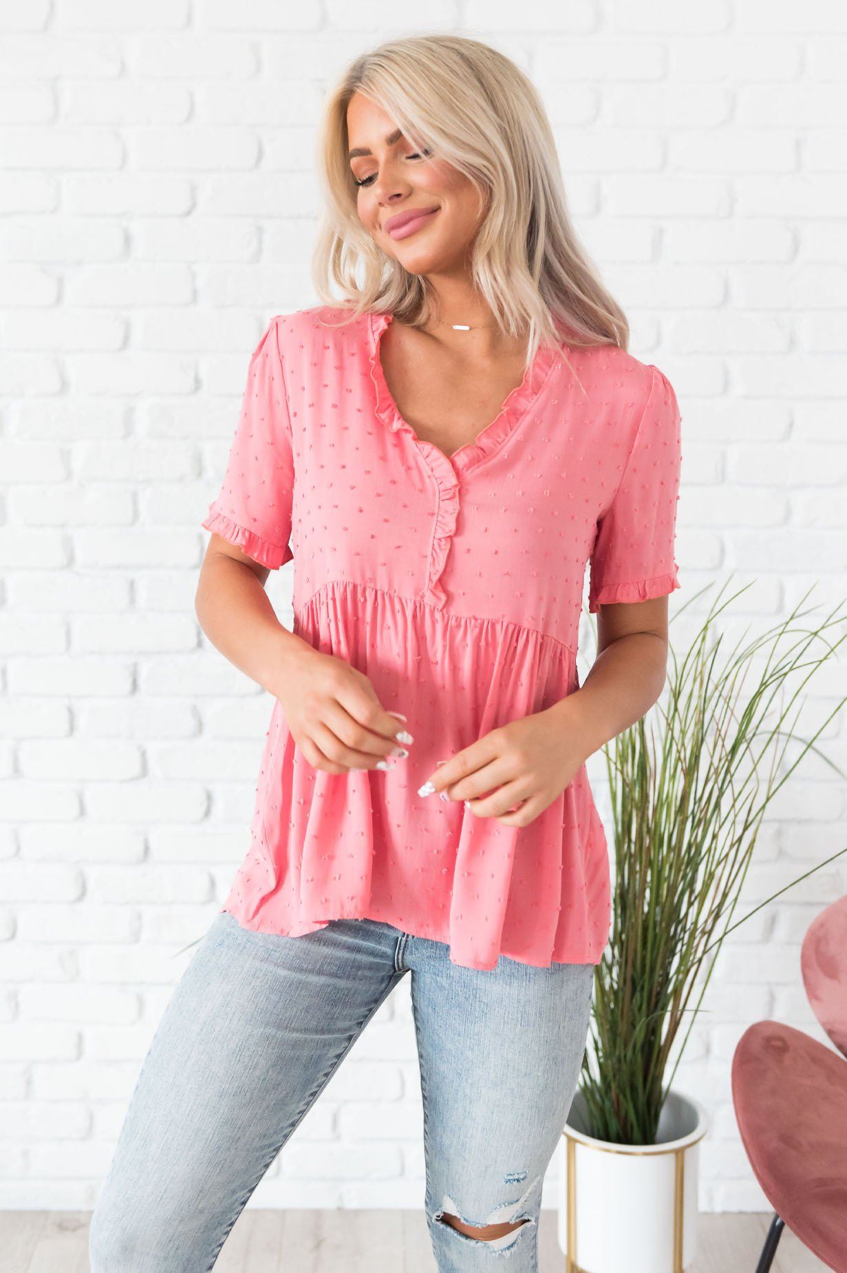 Magic Moment High-Low Swiss Dot Modest Top