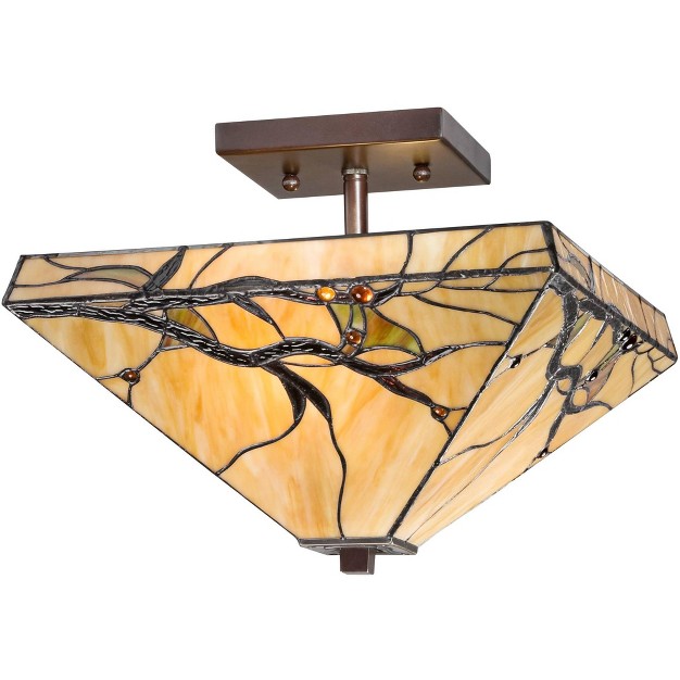 Wide Bronze 2 light Budding Branch Art Glass Shade For Bedroom Kitchen