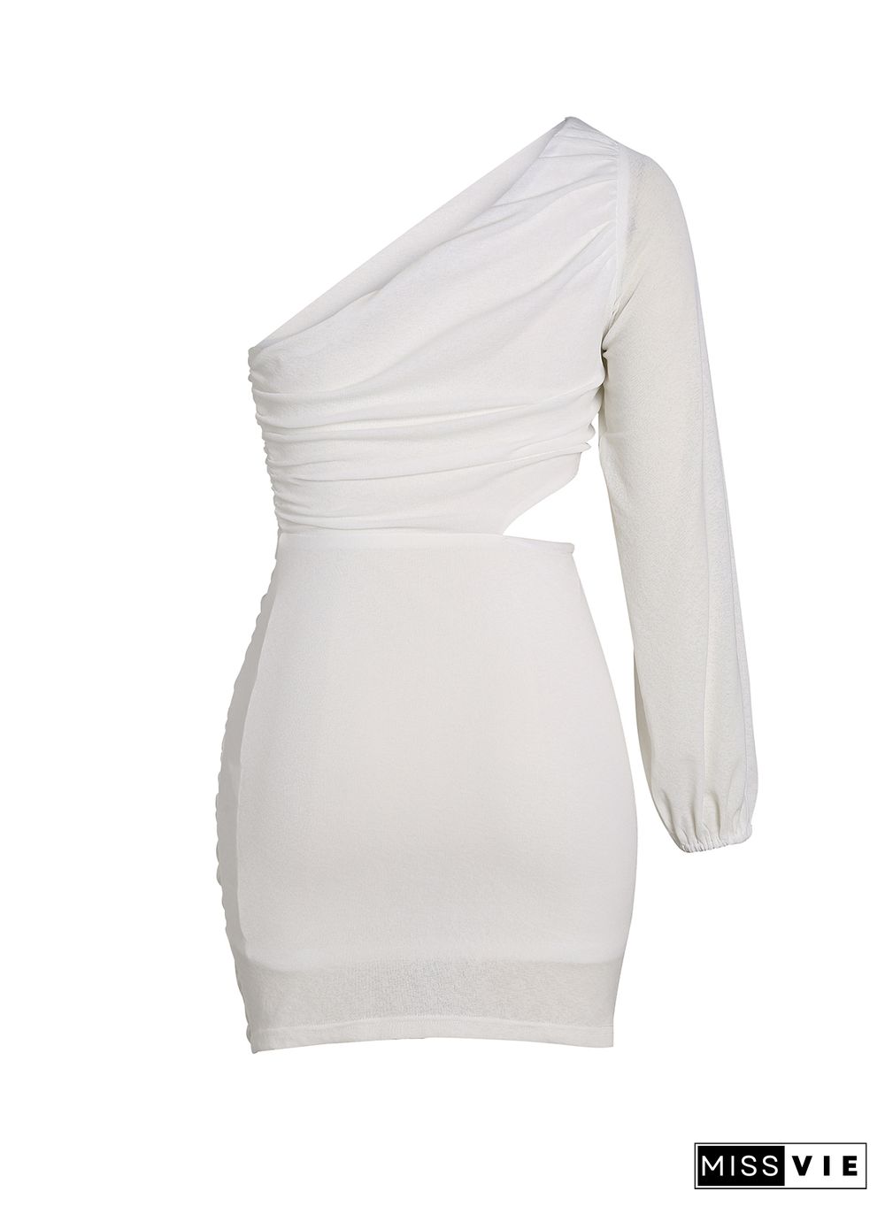 White Asymmetric One Shoulder Cutout Bodycon Dress