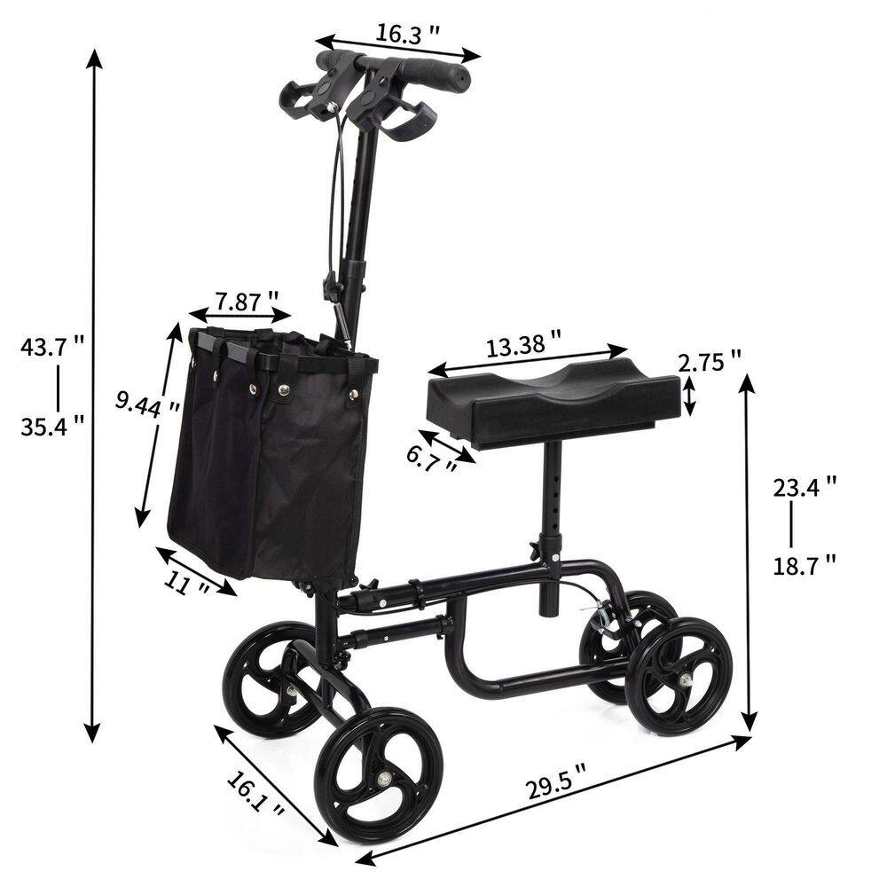 Amucolo Black Folding Knee Scooter Steerable Leg Walker with Bag and Dual Braking System Crutch Alternative for Foot Injuries FX-CYD0-RA7