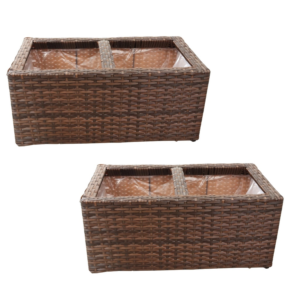 Sunnydaze 2 Section Rectangle Polyrattan Indoor Planters   Set of 2