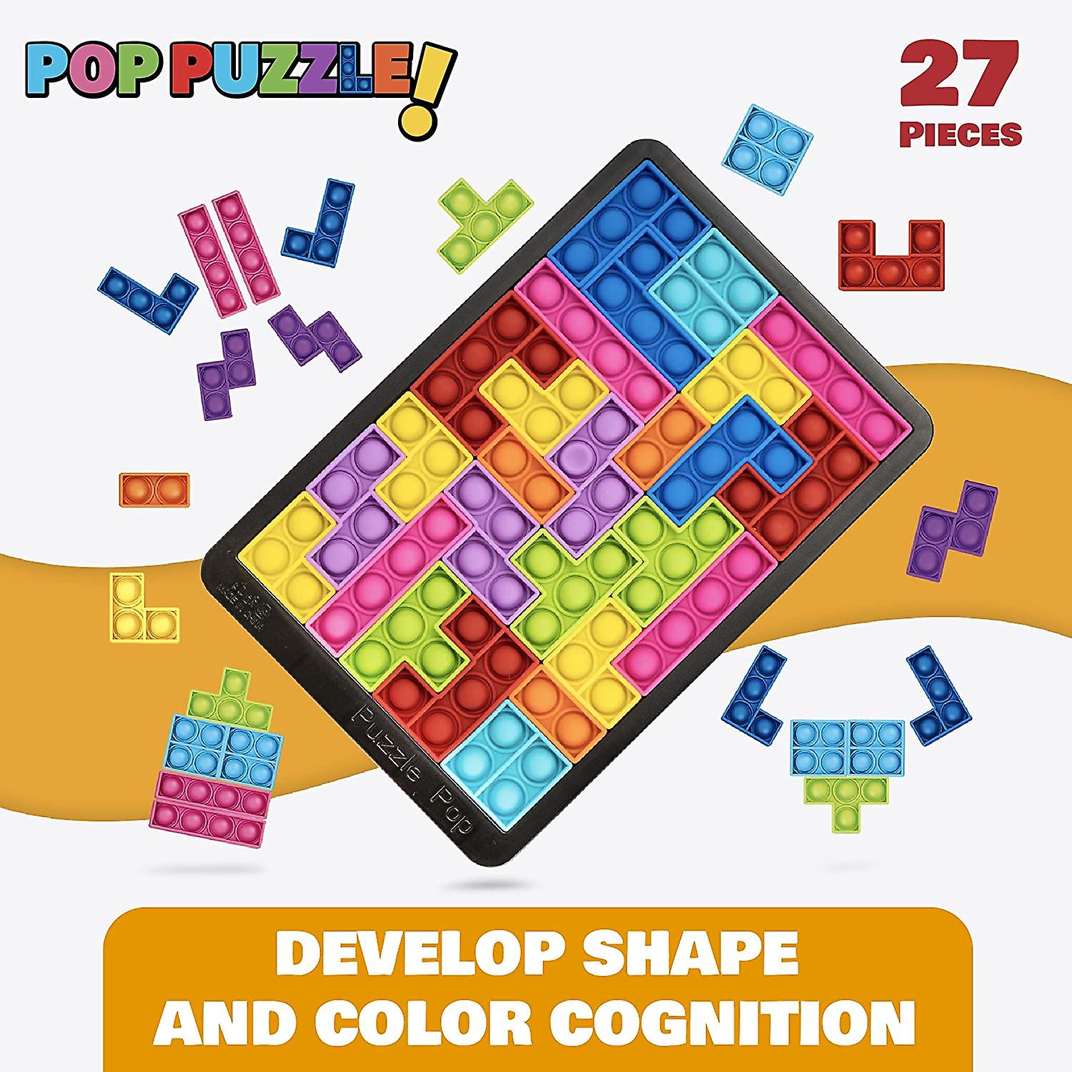 Pop Puzzle Popper Fidget Game - 27pc Jigsaw Puzzle Game Pop Push It Bubble Sensory Fidget Toys For Learning， Stress Relief Silicone Pop Puzzle Game Bo