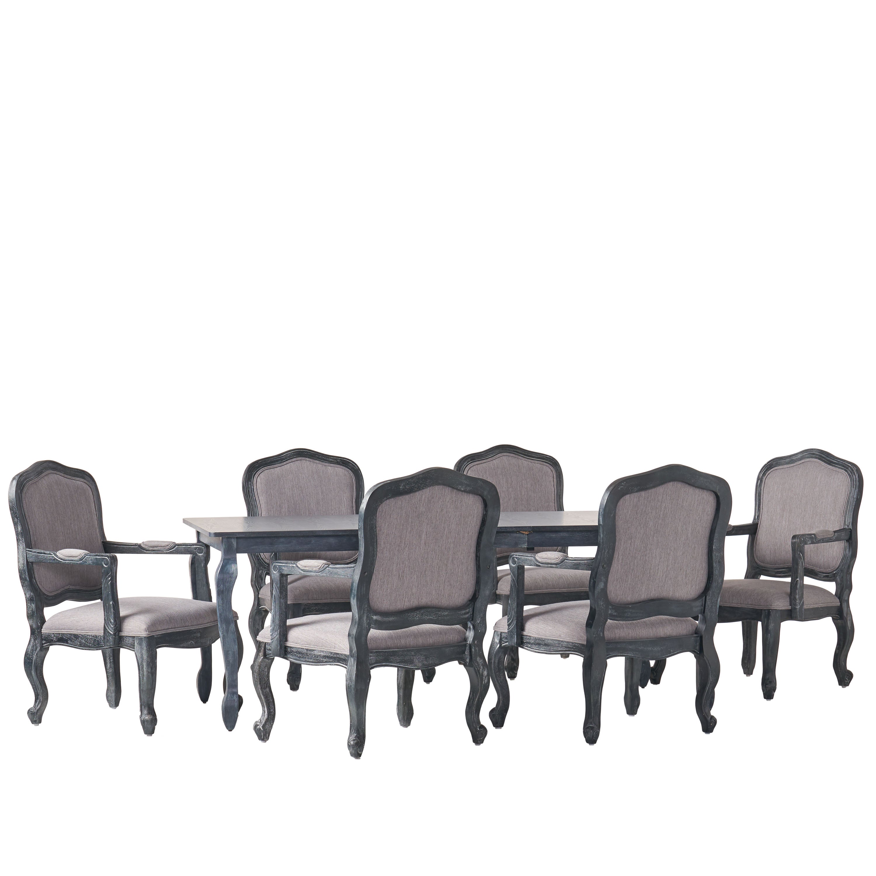 Bonview French Country Fabric Upholstered Wood Expandable 7 Piece Dining Set