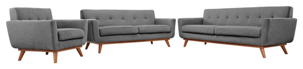 Giselle Expectation Gray Sofa Loveseat and Armchair Set of 3   Midcentury   Living Room Furniture Sets   by V.S.D Furniture  Houzz