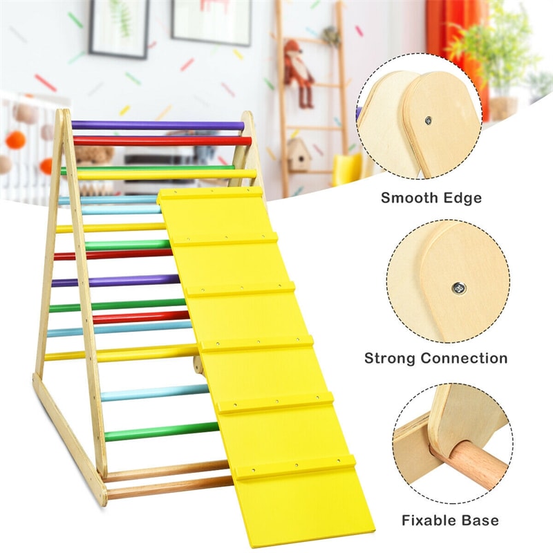 3 in 1 Climbing Toys Foldable Triangle Climber Wooden Montessori Play Gym Indoor Playground Ladder with Reversible Ramp for Toddlers