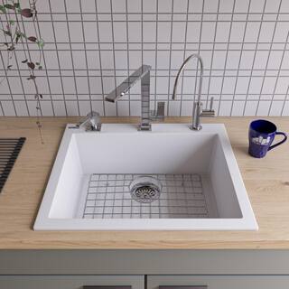 ALFI BRAND Drop-In Granite Composite 23.63 in. 1-Hole Single Bowl Kitchen Sink in White AB2420DI-W