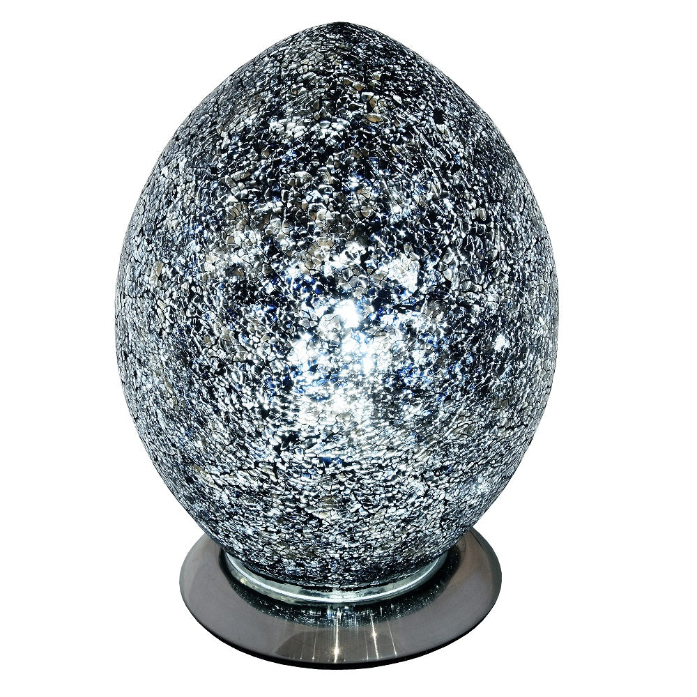 Febland LM74B Black Mosaic Glass Vintage Egg Table Lamp 30cm