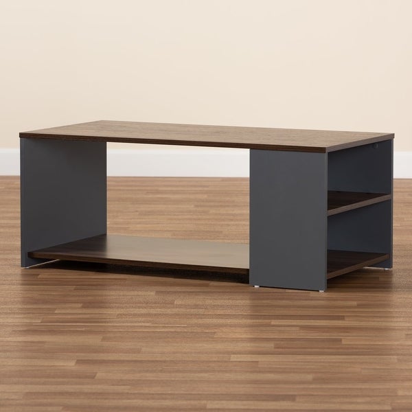 Modern MDF Coffee Table with Storage， Walnut Brown/Gray