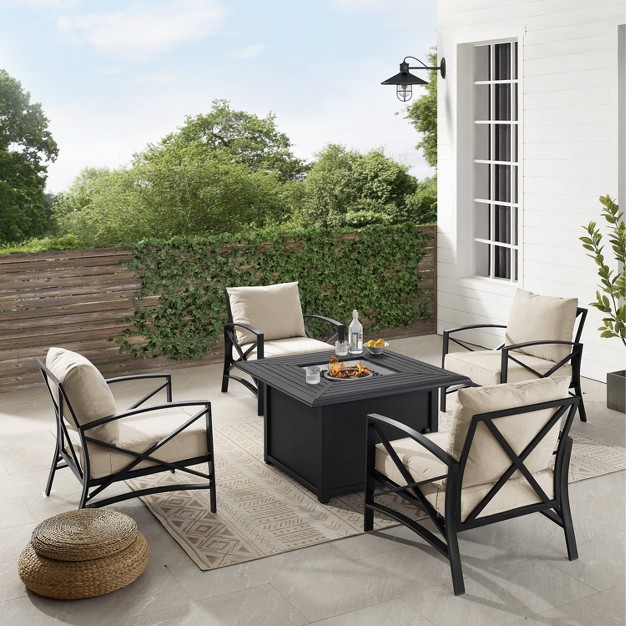 Crosley 5pc Kaplan Outdoor Patio Conversation Set With Dante Fire Table amp 4 Arm Chairs